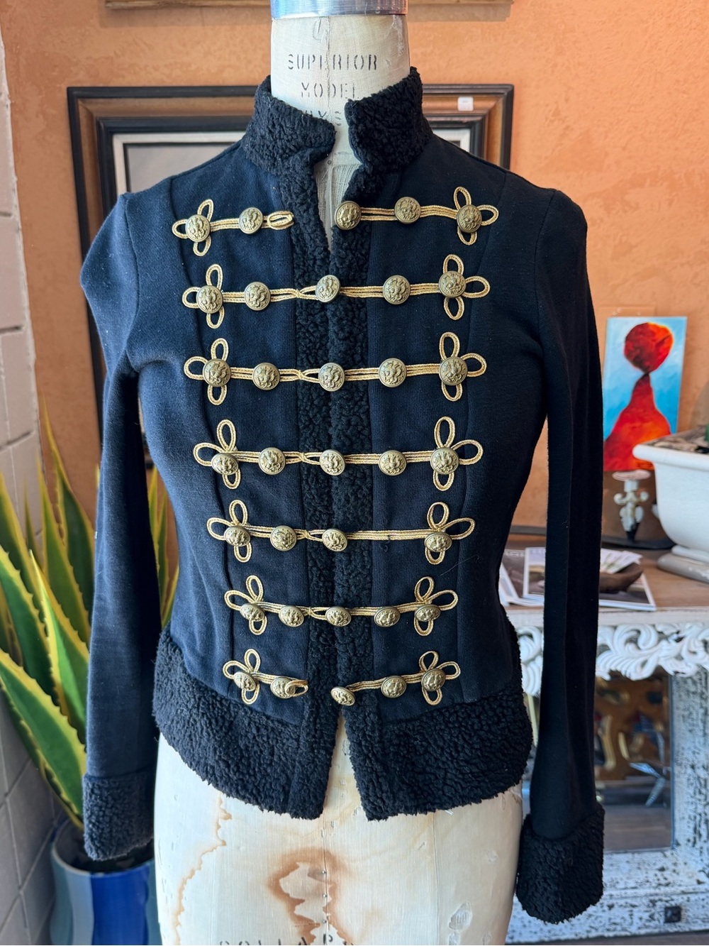 RALPH LAUREN Denim & Supply Military Knit Blazer Dark Navy Gold Crest Buttons S - Picture 2 of 7